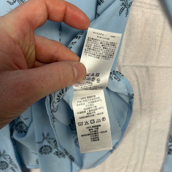 NWT Brooks Brothers Bow Blouse - Light Blue Floral Silk-Look Top - Size 6 - Picture 10 of 12